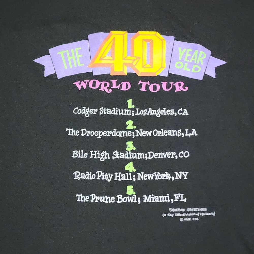Vintage Forty 40th Tour Birthday Shoebox Greetings Humor Shirt XL Made in USA - Picture 2 of 7
